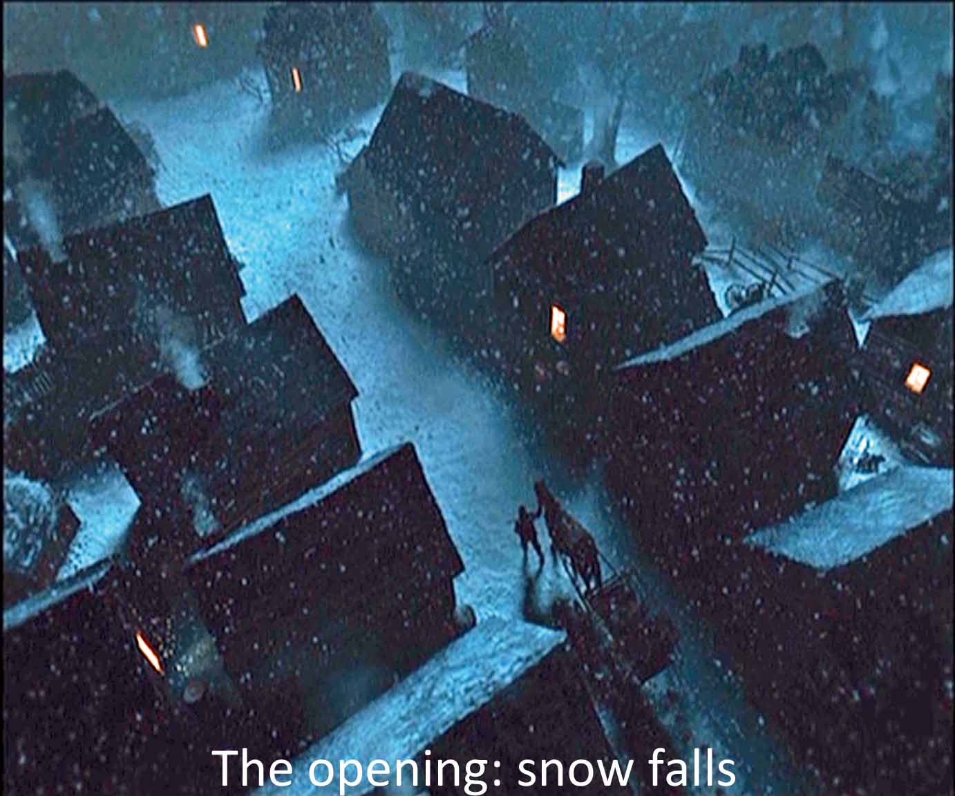 The opening: snow falls
