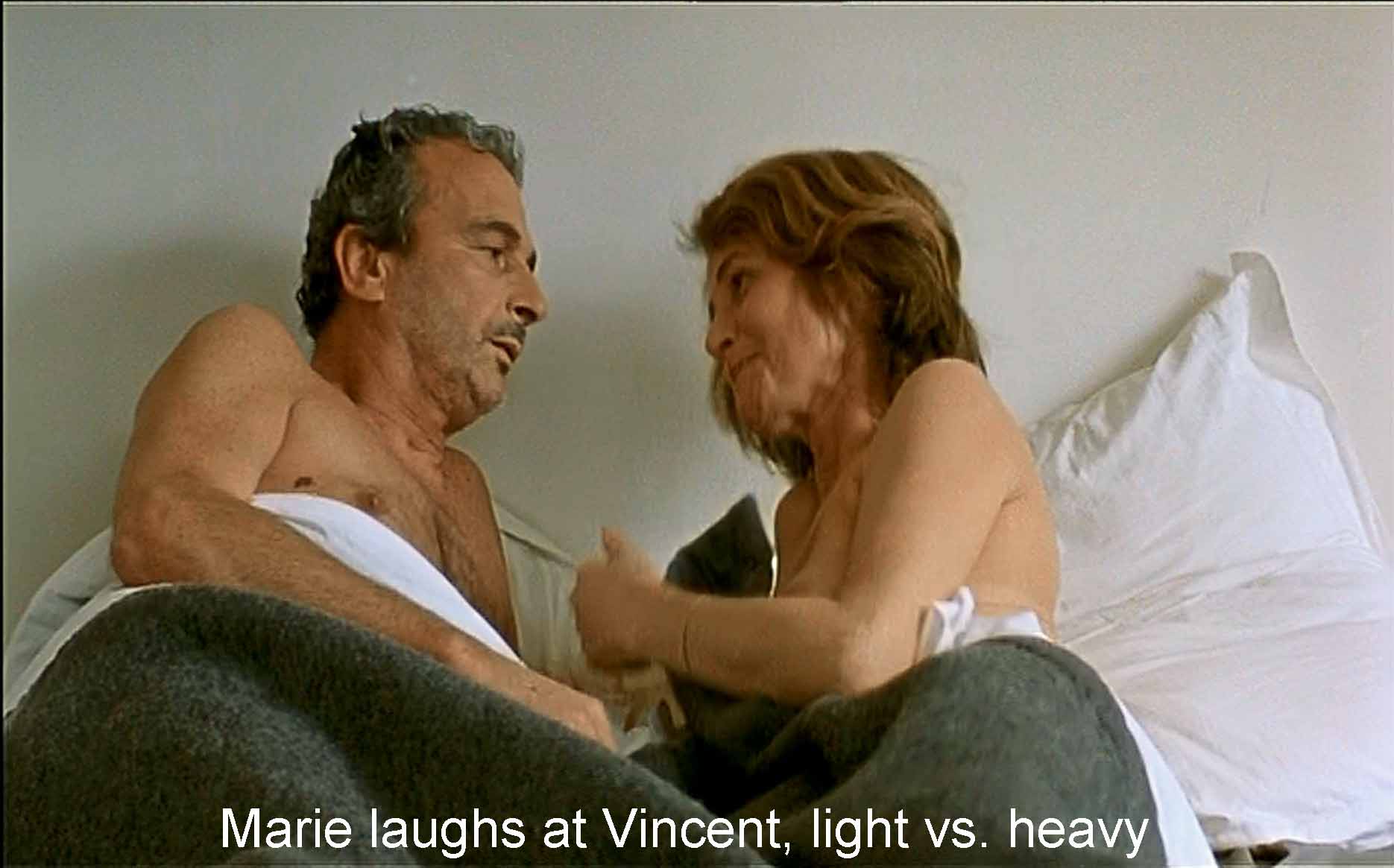 Marie laughs at Vincent, light vs. heavy