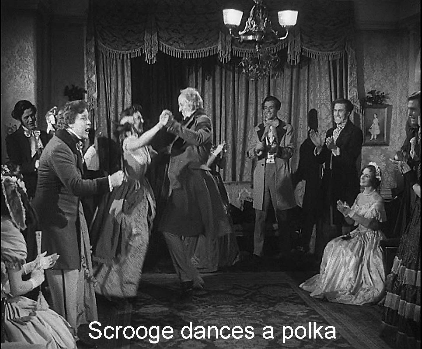 Scrooge dancing a polka